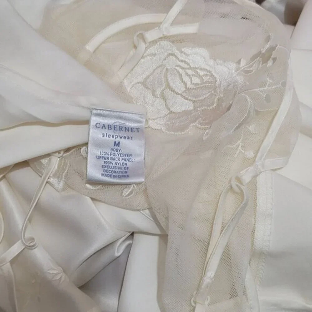Vintage Cabernet Ivory Satin Gown Slip Dress Sheer Back M